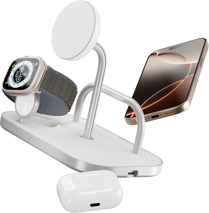 Zens 4-in-1 MagSafe with Qi2 Wireless Charger 15W with Stand, Watch Stand, and iPad Stand front