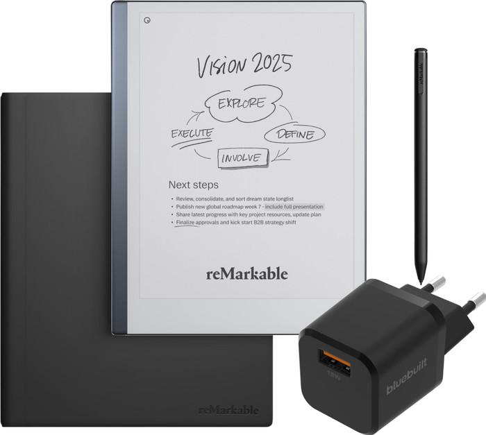 reMarkable 2 with Book Case Leather Black + BlueBuilt Charger Main Image