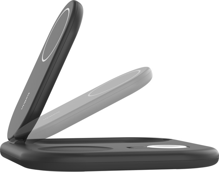 Belkin Boost Charge MagSafe and Qi2 3-in-1 Wireless Charger 15W with Stand Black product in use