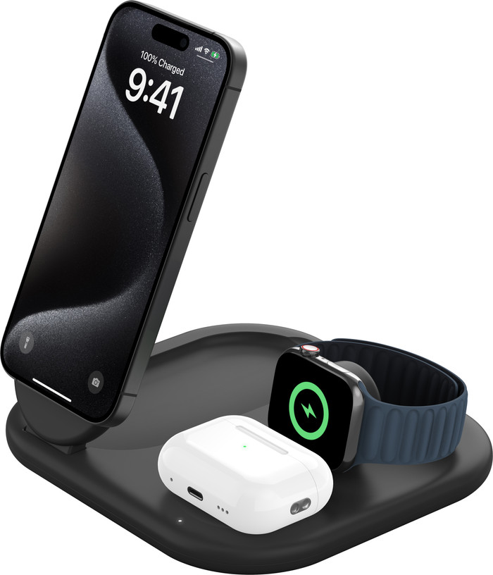 Belkin Boost Charge MagSafe and Qi2 3-in-1 Wireless Charger 15W with Stand Black Main Image