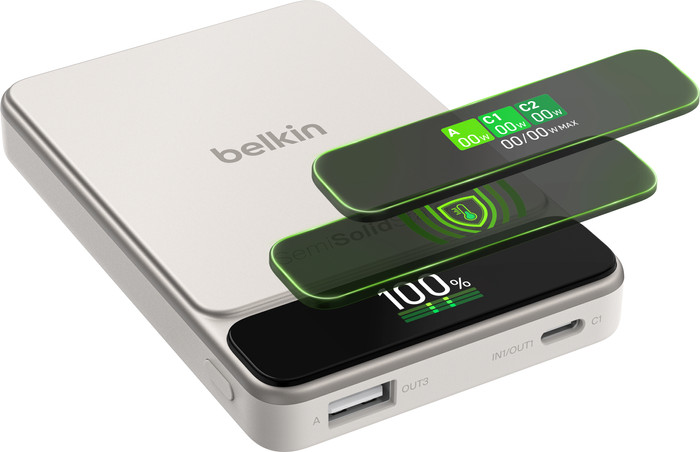 Belkin Powerbank 10.000 mAh mit Schnellladefunktion 45 Watt Beige vorne