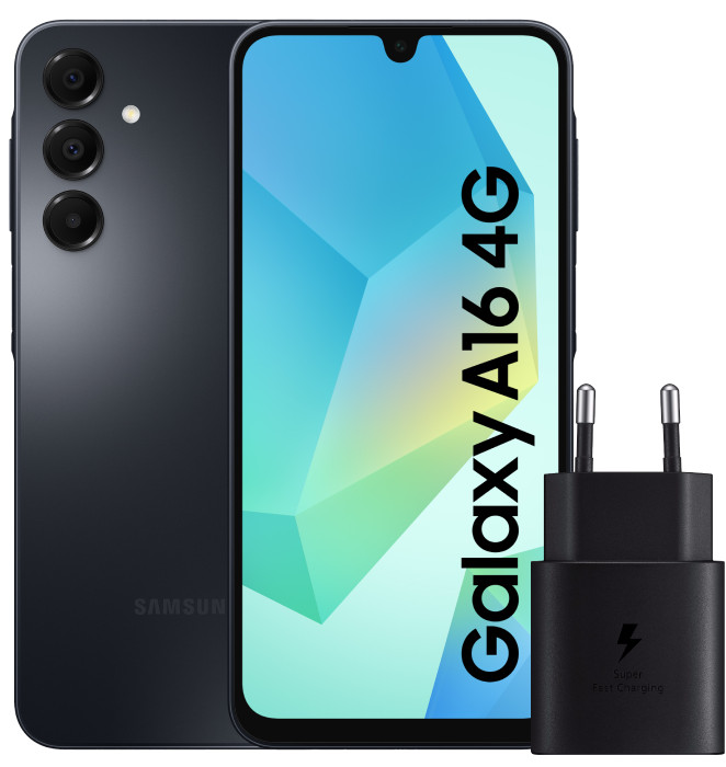Samsung Galaxy A16 128GB Black 4G + Samsung Charger 25W Black Main Image
