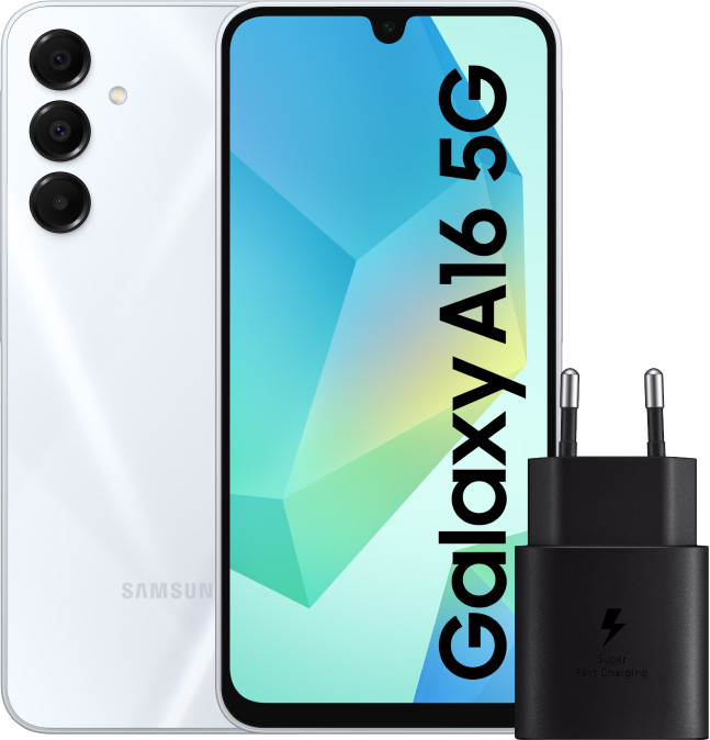 Samsung Galaxy A16 128GB White 5G + Samsung Charger 25W Black Main Image
