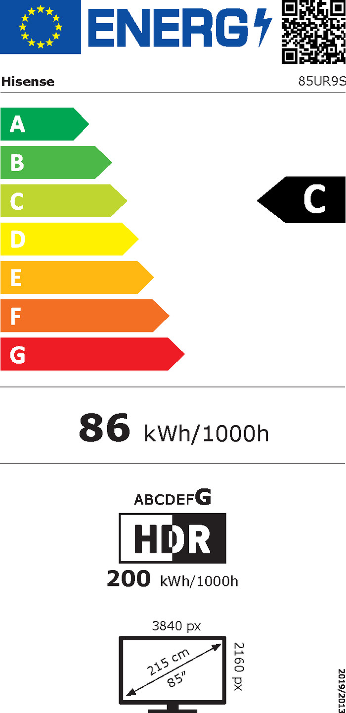 Hisense RGB Mini-LED 85 inches UR9S (2026) energy label