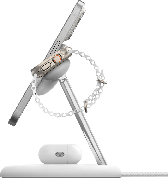 Belkin Boost Charge Pro MagSafe and Qi2 3-in-1 Wireless Charger 15W with Stand White right side