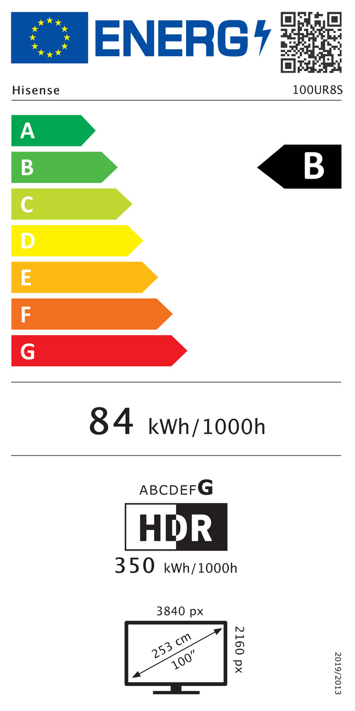 Hisense RGB Mini-LED 100 Zoll UR8S (2026) energielabel