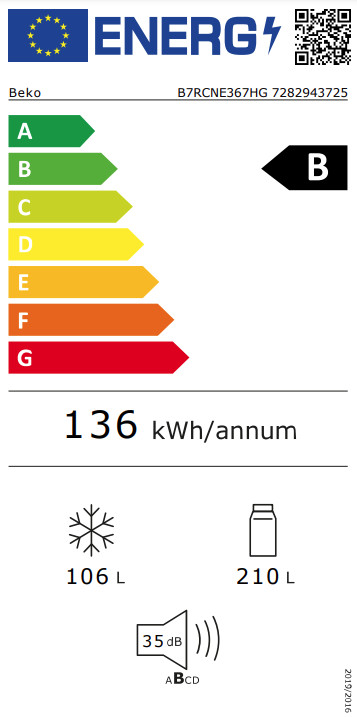 Beko B7RCNE367HG HarvestFresh energielabel