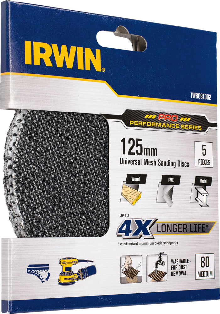 Irwin Schleifgitter 125 mm K80 (5x) verpackung