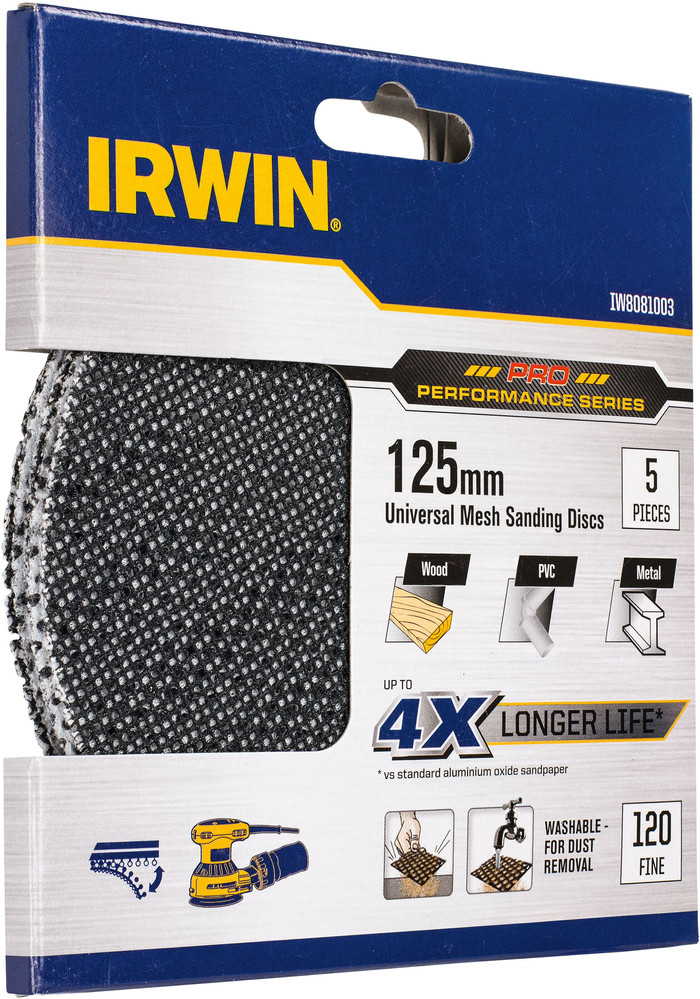 Irwin Schleifgitter 125 mm K120 (5x) verpackung
