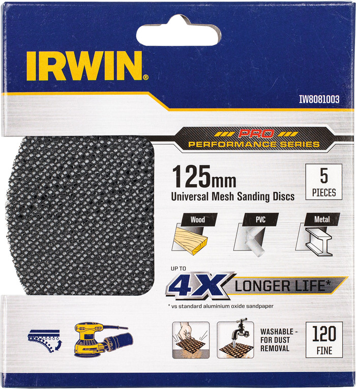 Irwin Schleifgitter 125 mm K120 (5x) verpackung