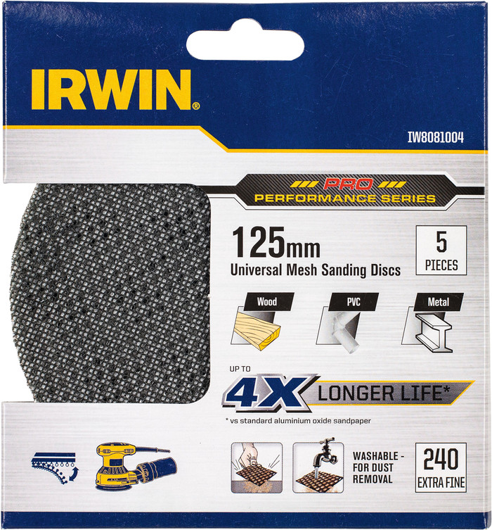 Irwin Schleifgitter 125 mm K240 (5x) verpackung