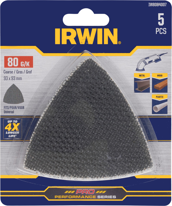 IRWIN Sanding Mesh Delta 93x93mm K80 (5x) packaging