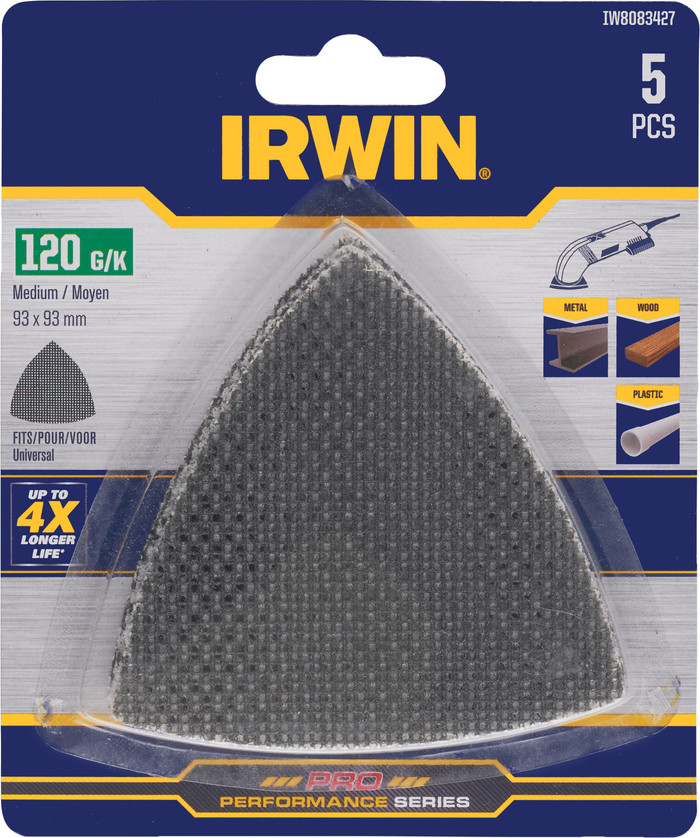 Irwin Schleifgitter Delta 93 x 93 mm K120 (5x) verpackung