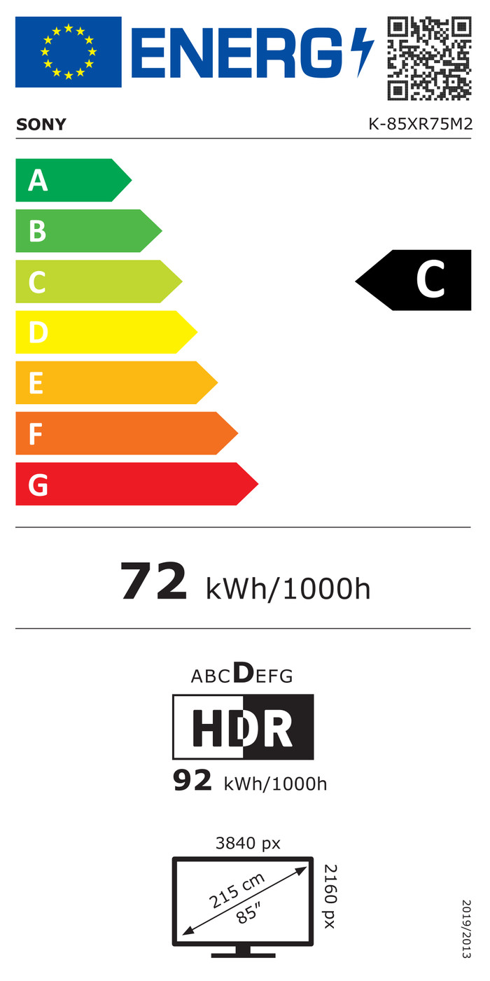 Sony Bravia 7 II True RGB 85 inches (2026) energy label