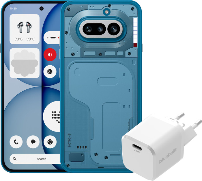 Nothing Phone (4a) 256GB Blau 5G + BlueBuilt Ladegerät mit USB-C-Port 45 W Weiß Main Image