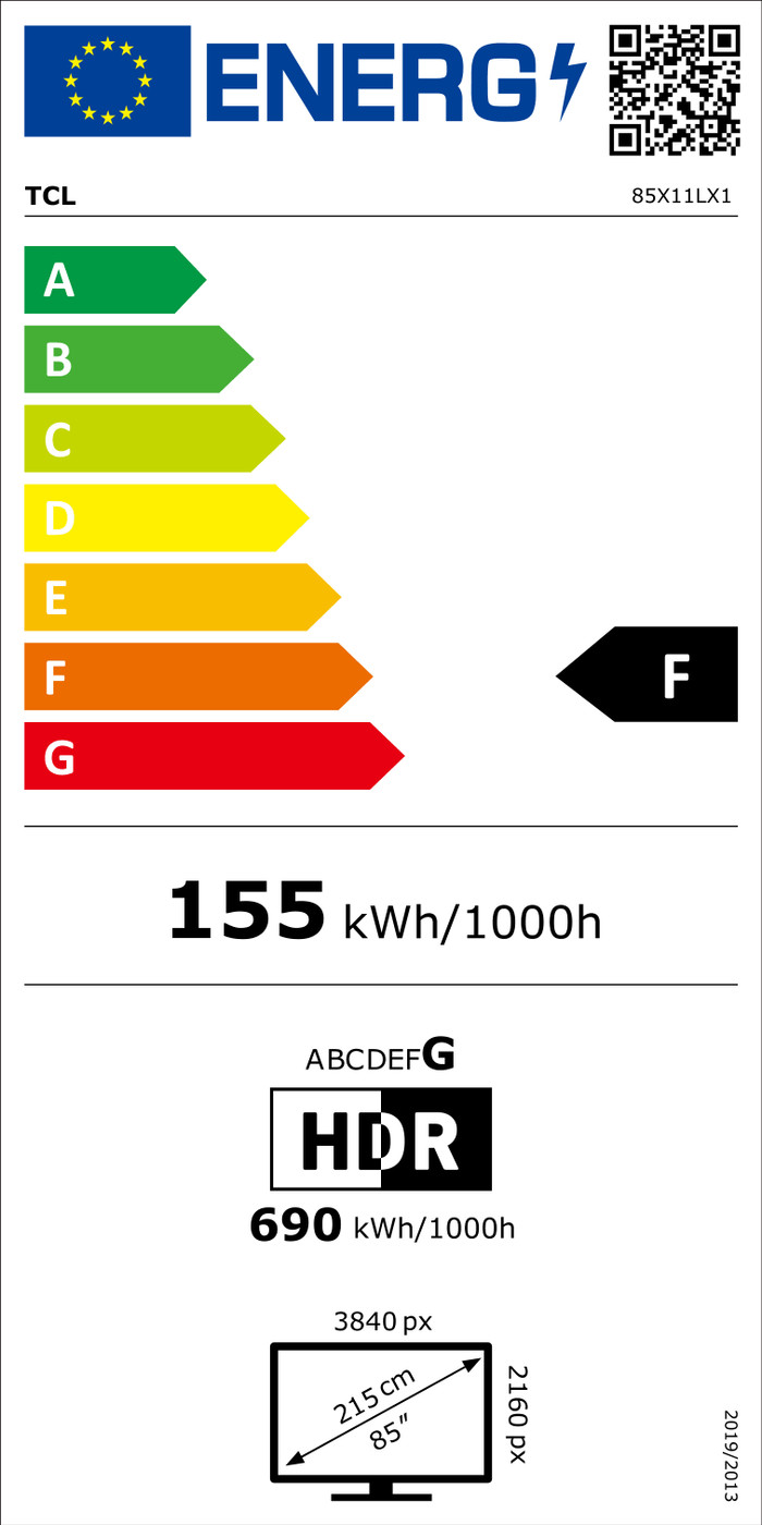 TCL SQD Mini-LED 85 inches X11L (2026) energy label