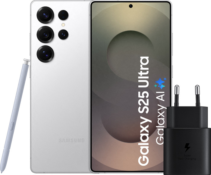 Samsung Galaxy S25 Ultra 256GB White 5G + Samsung Charger 25W Black Main Image