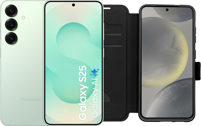 Samsung Galaxy S25 128GB Mintgrün 5G + BlueBuilt Book Case Schwarz Main Image