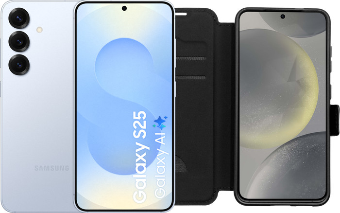 Samsung Galaxy S25 128GB Light Blue 5G + BlueBuilt Book Case Black Main Image