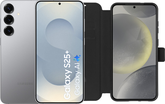 Samsung Galaxy S25 Plus 256GB Silver 5G + BlueBuilt Book Case Black Main Image