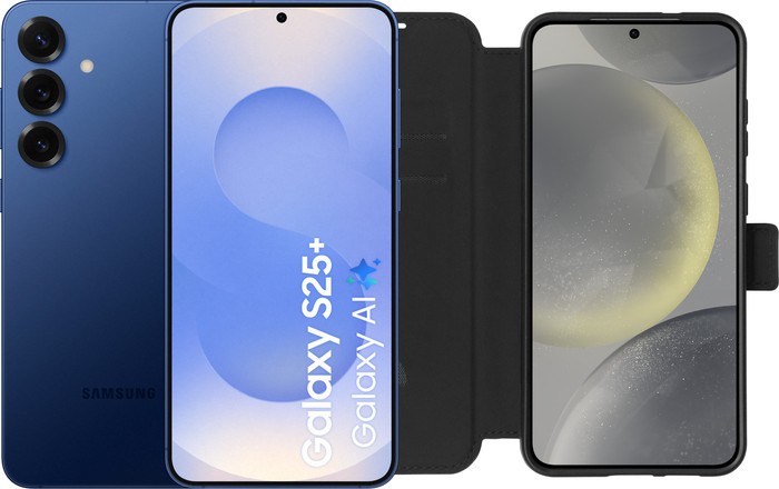 Samsung Galaxy S25 Plus 512GB Dark Blue 5G + BlueBuilt Book Case Black Main Image