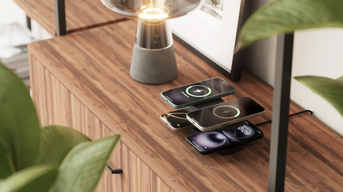 Zens 4-in-1 Wireless Charger 15W with Stand and MagSafe Magnet Black product in use