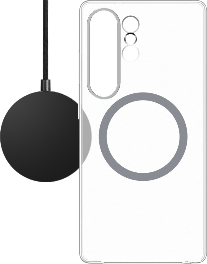 BlueBuilt Qi2 Wireless Charger 15W Black + S25 Ultra Back Cover with Magnet Transparent Main Image