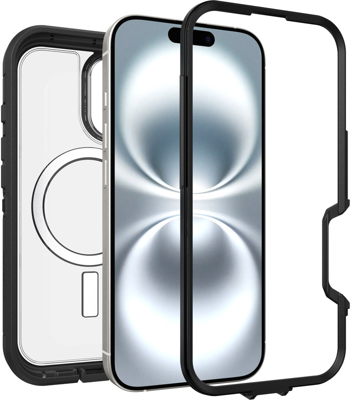 OtterBox Defender XT iPhone 16 Back Cover with MagSafe Magnet Transparent with Black Belt left side