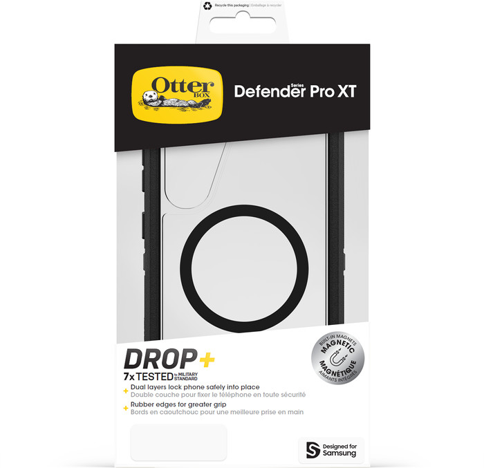 OtterBox Defender Samsung Galaxy S25 Plus Back Cover with Magnet Transparent Black Belt packaging