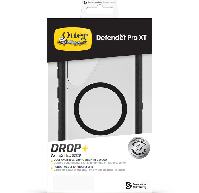 OtterBox Defender Samsung Galaxy S25 Ultra Backcover mit Magnet Transparent mit schwarzem Rand verpackung