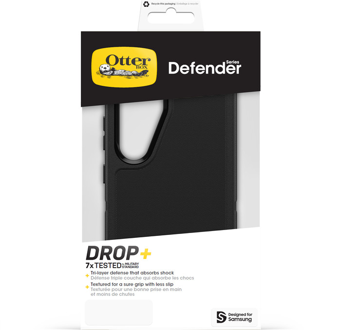 OtterBox Defender Samsung Galaxy S25 Back Cover Black packaging