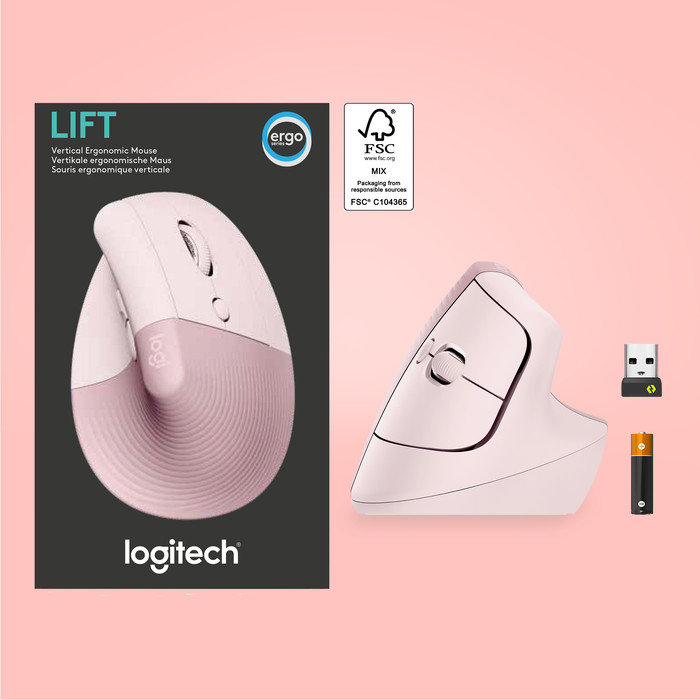 Logitech Lift Vertikale ergonomische Maus Rosa visueller lieferant