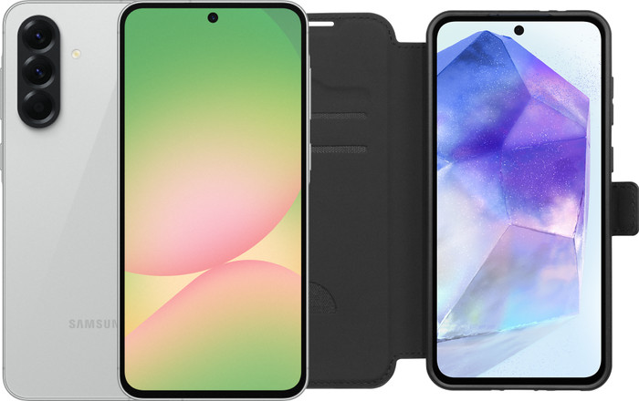 Samsung Galaxy A56 256GB Grau 5G + BlueBuilt Book Case Schwarz Main Image