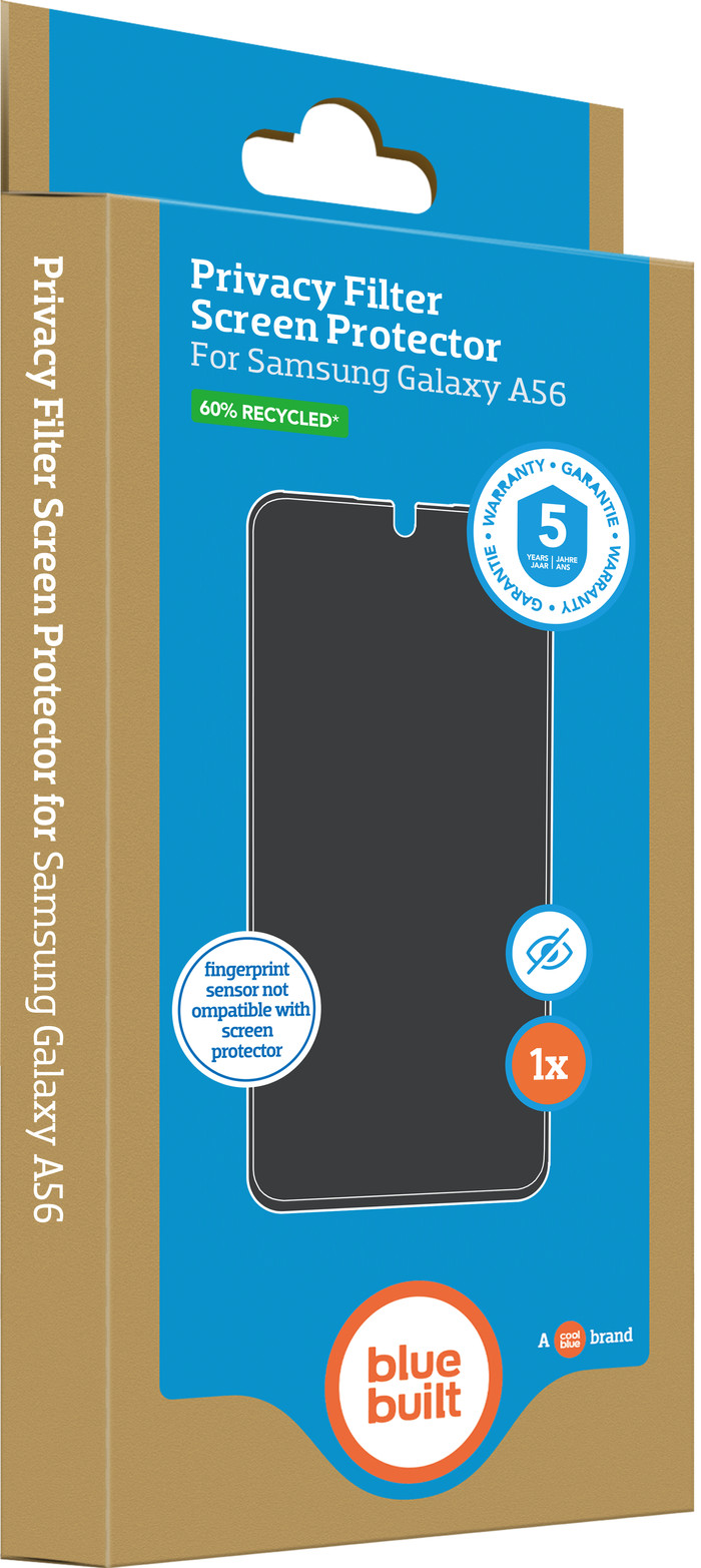 BlueBuilt Protective Back Cover Samsung Galaxy A56 Black + Privacy Screen Protector Glass packaging