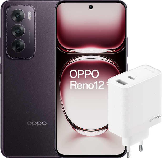 OPPO Reno12 256GB Schwarz 5G + OPPO SuperVOOC Ladegerät 80 W mit 2 Anschlüssen Main Image