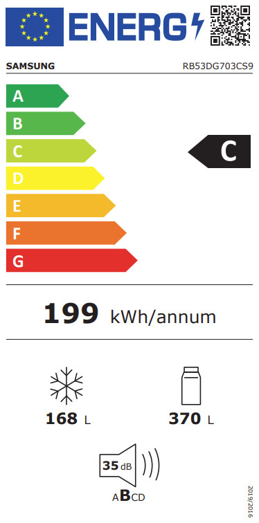 Samsung RB53DG703CS9EF energielabel