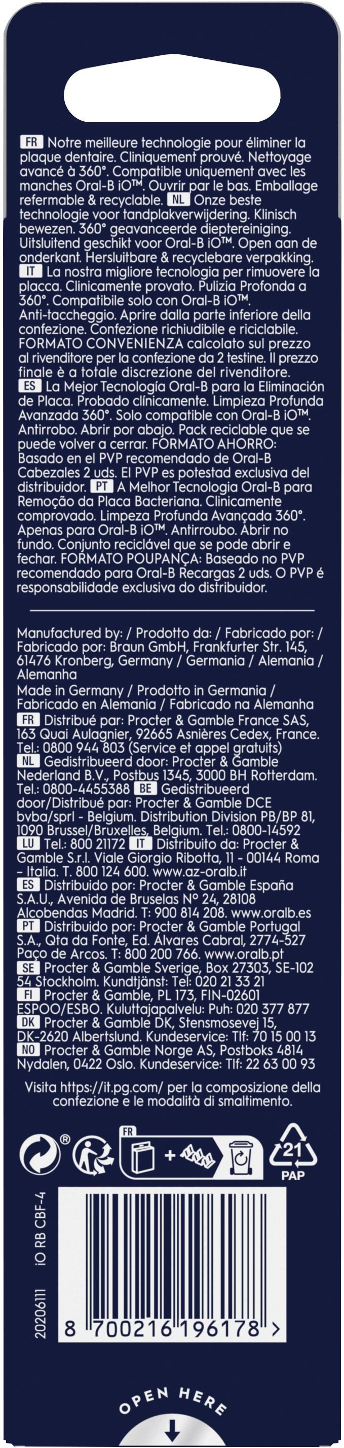 Oral-B iO Ultimate Clean Schwarz (4 Stück) verpackung