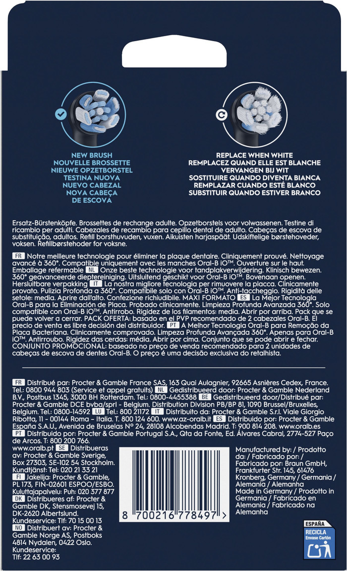 Oral-B iO Ultimate Clean Schwarz (8 Stück) verpackung