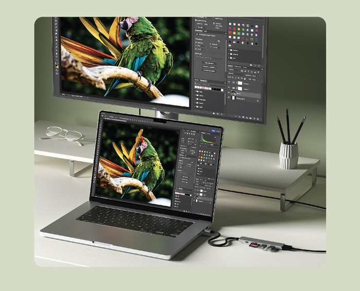 Satechi Type C Slim Multi-Port Adapter V2 Space Gray product in use