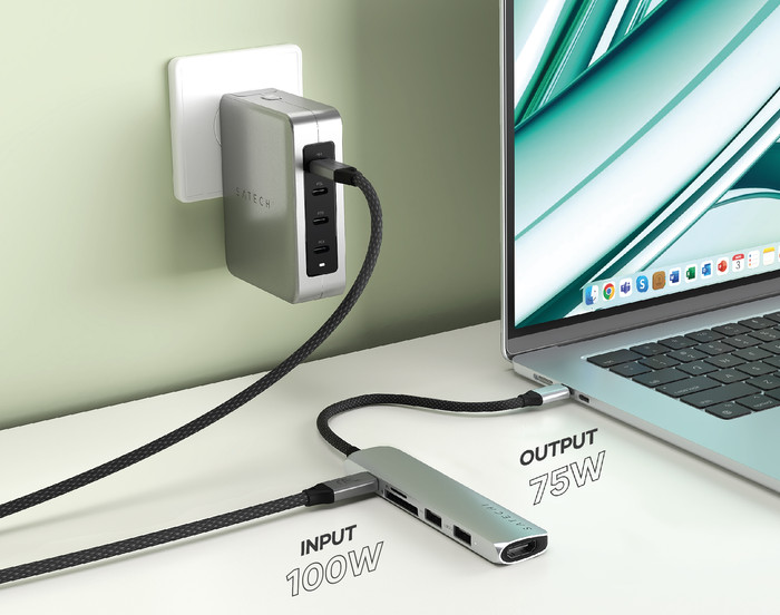 Satechi Type C Slim Multi-Port Adapter V2 Space Gray product in use