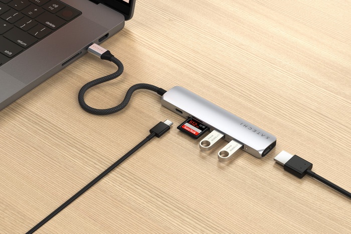 Satechi Type C Slim Multi-Port Adapter V2 Space Gray product in use