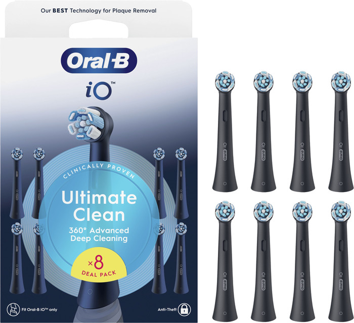 Oral-B iO Ultimate Clean Schwarz (8 Stück) verpackung