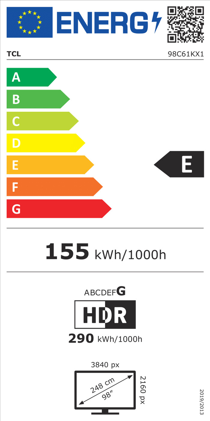 TCL 98 Zoll QD Mini-LED C61K 4K (2025) energielabel