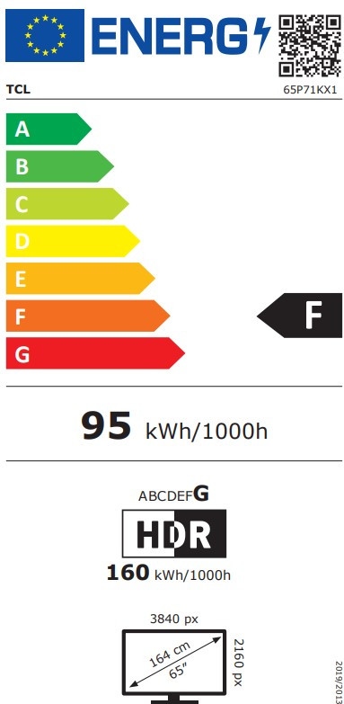 TCL 65 Zoll QLED P71K 4K (2025) + TCL S55H 2.1 Soundbar energielabel
