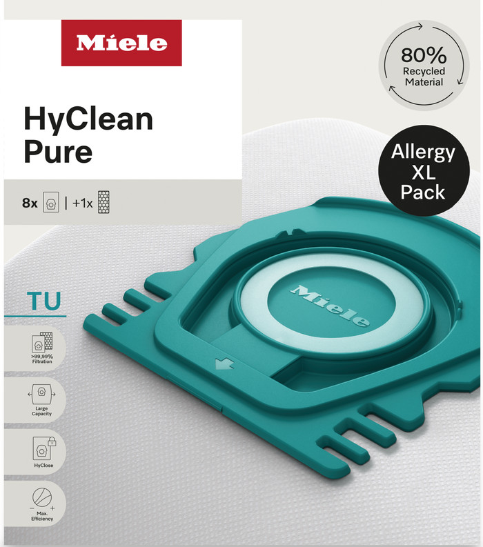 Miele Vacuum Cleaner Bags HyClean Pure TU XL-pack (8 units) packaging