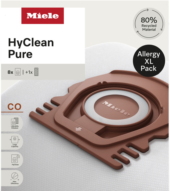 Miele Staubsaugerbeutel HyClean Pure CO XL-Pack (8 Stück) verpackung