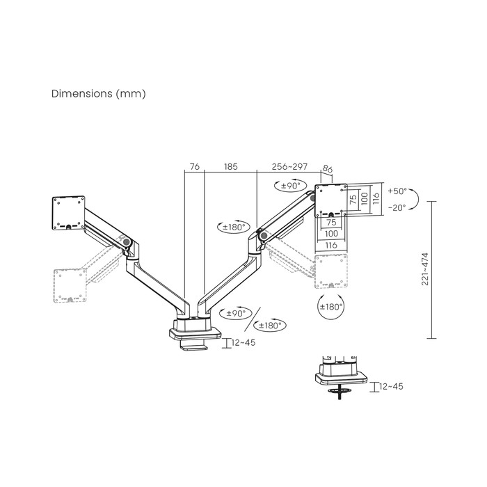 ACT AC8342 Monitor Arm 35 inches with Gas Spring for 2 Monitors visual supplier