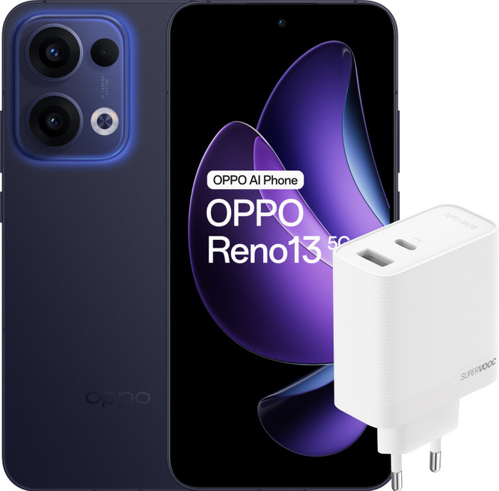 OPPO Reno13 256GB Blau 5G + OPPO SuperVOOC Ladegerät 80 W mit 2 Anschlüssen Main Image
