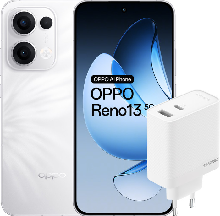 OPPO Reno13 256GB Weiß 5G + OPPO SuperVOOC Ladegerät 80 W mit 2 Anschlüssen Main Image