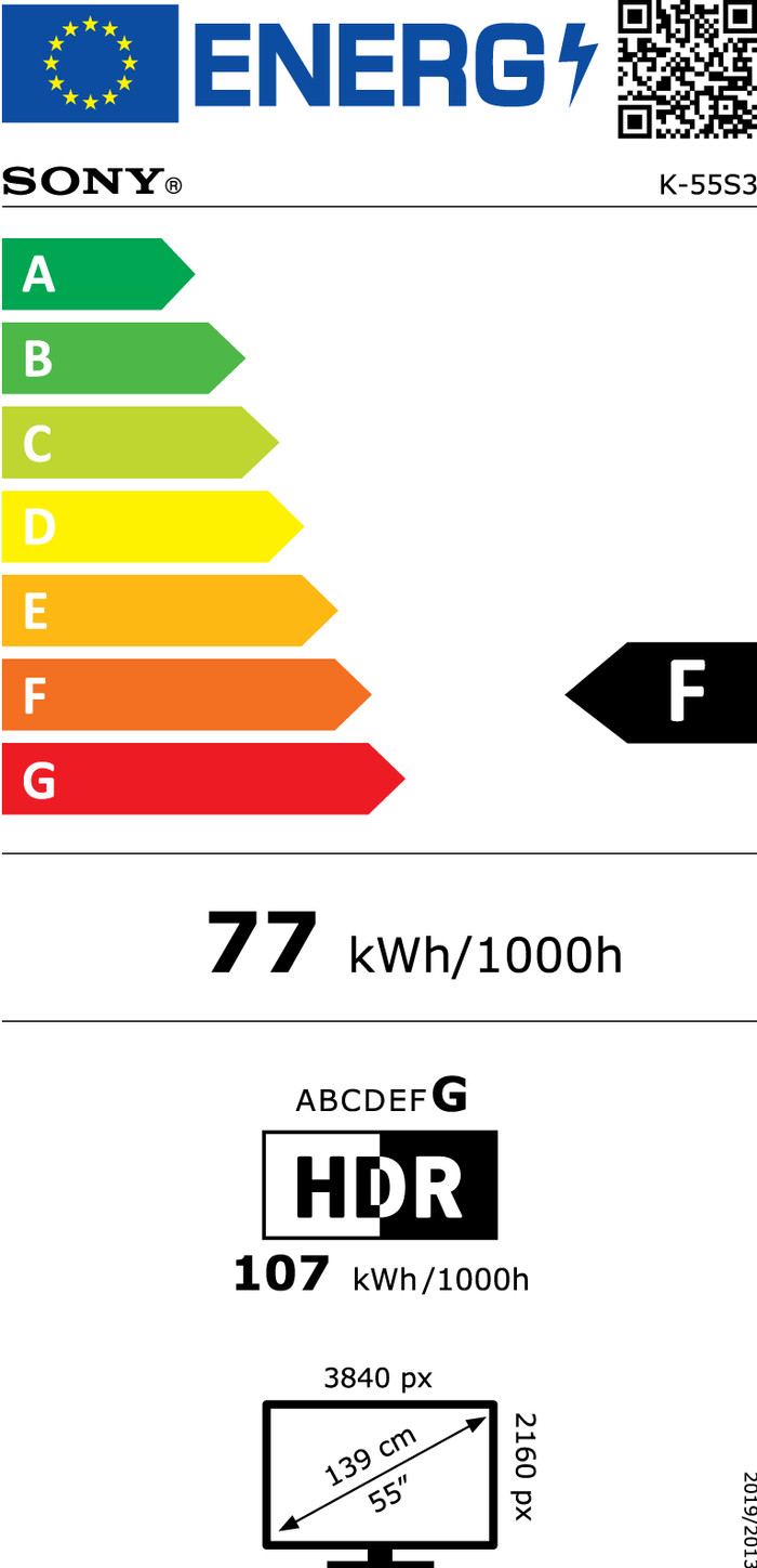 Sony BRAVIA 3 55 inches LED 4K (2025) energy label
